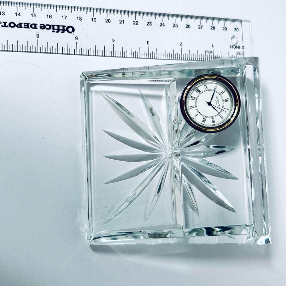 WATERFORD CRYSTAL Time Desk Set, Card Holder & Clock Desk, Polished Lead Crystal - Picture 7 of 8